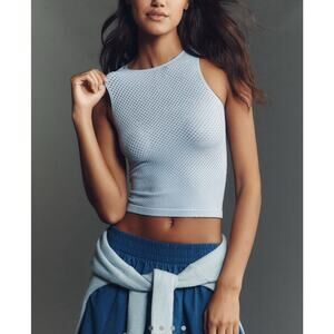 NWT Anthropologie Lyrebird Open Stitch Shimmer Tank Blue S/M